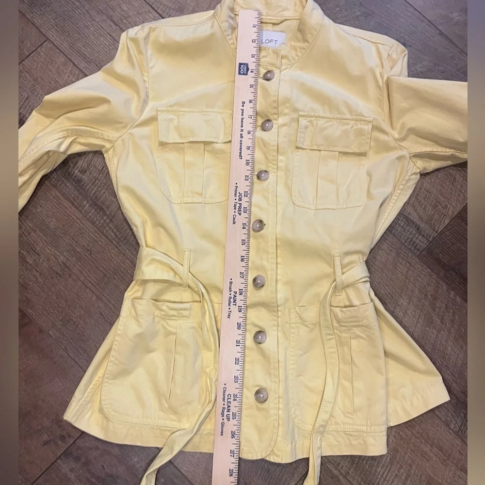 LOFT Women’s Large Yellow Utility Jacket Belted Safari Style 100% Cotton - Picture 6 of 10